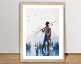 Newell Convers Wyeth Indian Brave Fishing Art Print: Seascape Poster