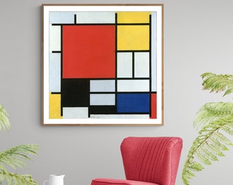 Composition en Rouge, Jaune, Bleu et Noir by Piet Mondrian, Fine Art Print, Expressionist Artwork, Bauhaus Print, Colorful Wall Décor
