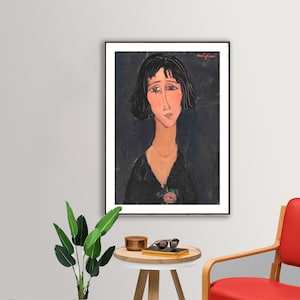 Jeune Femme a la Rose di Amedeo Modigliani Fine Art Print - Poster su carta o stampa su tela / Idea regalo / Decorazione da parete