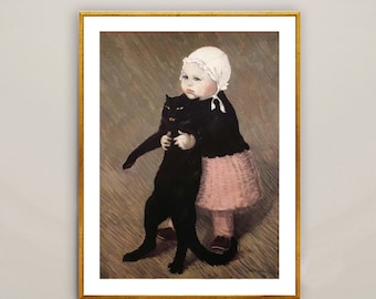 テオフィル・スタンランの版画：猫を抱く少女 美術複製 - Etsy 日本