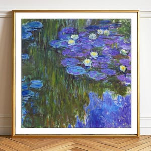 Monet Water Lilies Print: Nymphéas en Fleur, Botanical Wall Art