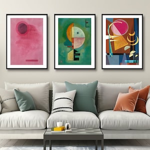 Collezione Wassily Kandinsky, set di 3 stampe artistiche astratte, SCONTO del 33%, cerchio con rettangolo, verso l'alto, nitido e silenzioso, arredamento moderno