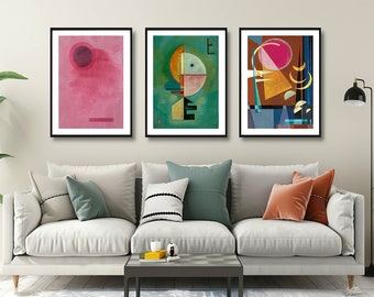 Wassily Kandinsky Collection, Set of 3 - Fine Art Prints - Abstract Art, Circle with Rectangle, Upward, Sharp-Quiet, Modern Wall Decor