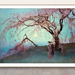 Kumoi Cherry Trees  by Hiroshi Yoshida Fine Art Print - Japanese Art, Botanical Painting, Gift Ideas, Wall Decor