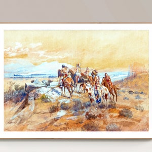Watching the Iron Horse by Charles Marion Russell Fine Art Print - Western Artwork, Indians Painting, Wall Decor
