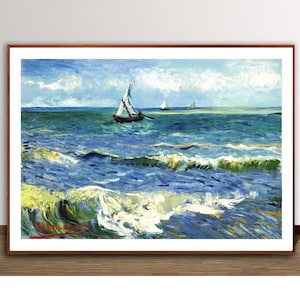 Impresión artística de paisaje marino en Saintes-Maries de Vincent Van Gogh: arte de paisaje marino, pintura de Van Gogh, idea de regalo de paisaje marino, decoración de pared de paisaje marino