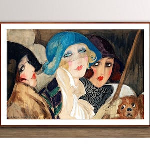 Three Women Under an Umbrella by Gerda Wegener Fine Art Print -  Art Deco Fashion Print, Elegant Women Poster, Modernism Wall Decor