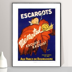Vintage Escargots Menetrel Advertisement Art Print - Reproduction of a Vintage Artwork, Decorative Purposes Wall Decor
