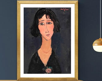 Modigliani Young Woman with Rose Fine Art Print: Modern Figurative Giclee Print