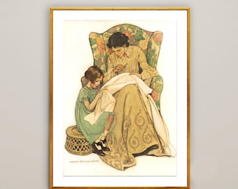 Jessie Willcox Smith Art Print: The Sewing Lesson, Vintage Wall Art