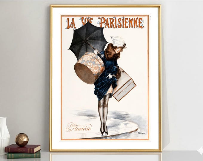 Featured listing image: Pluviose (Rainy)  La Vie Parisienne  Vintage Magazine Cover Poster: Fashion Print