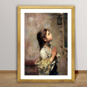 Praying Girl by Roberto Ferruzzi Fine Art Print - Figurative Art, Religious Art Print, Wall Decor, Gift Idea