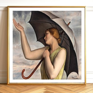 Woman with Umbrella - (Femme au Parapluie) by François Barraud  Fine Art Print - Figurative Art / Gift Idea / Wall Decor
