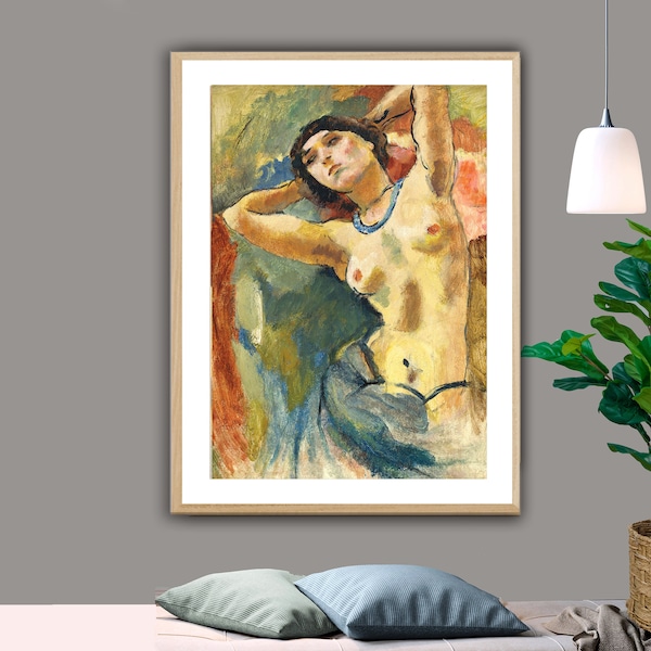 Brune aux Collier Bleu by Jules Pascin Fine Art Print - Poster Paper or Canvas Print / Gift Idea / Wall Decor