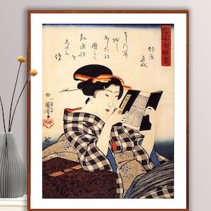 Donna che legge di Utagawa Kuniyoshi Fine Art Print - Carta per poster o stampa su tela / Idea regalo / Decorazione da parete