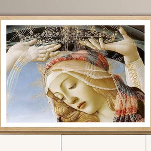 The Madonna of the Magnificat, Detail of the Virgin&#39;s Face and Crown by Sandro Botticelli Fine Art Print - Botticelli Religious Art