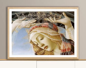 Botticelli Madonna Print: Virgin's Face and Crown Detail, Religious Fine Art