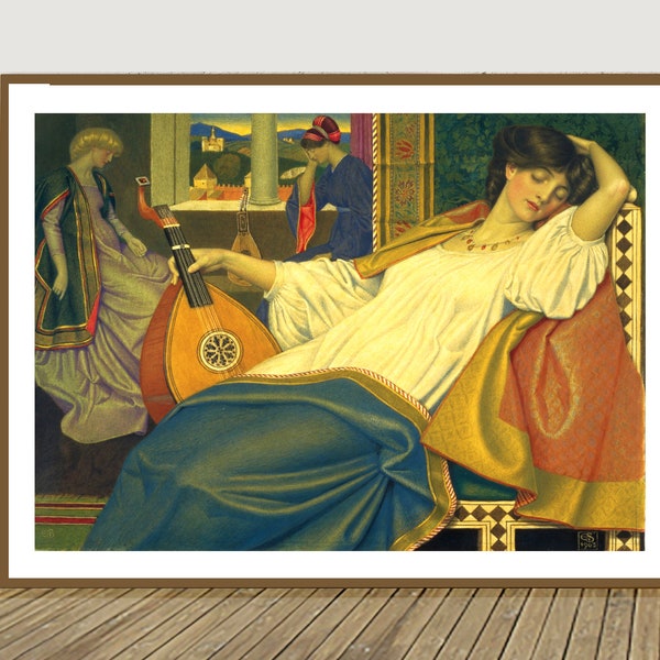 Sleeping Beauty  by Joseph Edward Southall Fine Art Print - Poster Paper, Canvas Print / Gift Idea