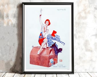 Póster de moda vintage de George Leonnec: Arte mural con temática de estilo de vida parisino