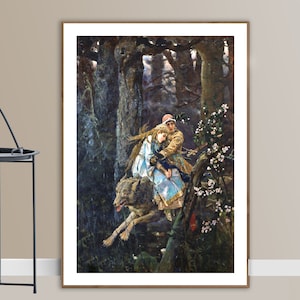 Prince Ivan Riding on Grey Wolf by Viktor Mikhailovich Vasnetsov Art Print - Poster Paper or Canvas Print / Gift Idea