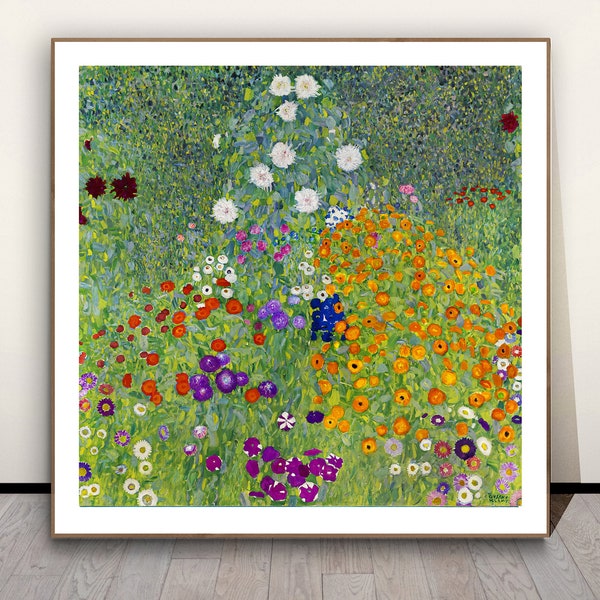 Bauerngarten von Gustav Klimt, Fine Art Poster, symbolistische Malerei, Jugendstil Dekor, Blumen Kunst, botanische Wandkunst, Bunter Druck