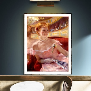 Donna con una collana di perle in Loge di Mary Cassatt Fine Art Print - Carta per poster o stampa su tela / Idea regalo / Regalo di Natale
