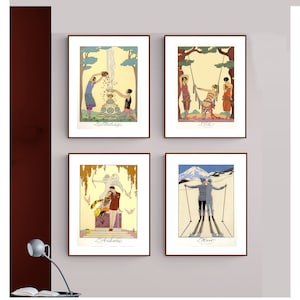 Set di 4 (30% SCONTO) Collezione George Barbier, Stampe d'arte Stagioni - Stampa su carta poster o tela / Idea regalo / Decorazione da parete