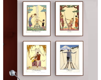 George Barbier Seasons Art Prints: Set of 4 Vintage Style Posters