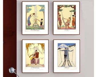 Set of 4 (30% DISCOUNT) George Barbier Collection, Seasons  Fine Art Prints - Poster Paper or Canvas Print / Gift Idea / Wall Decor