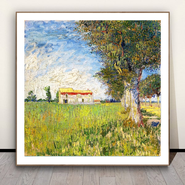 Farmhouse in a Wheat Field by Van Gogh, Fine Art Print, Landscape Painting, Impressionist Poster, Spring Décor, Nature Wall Art