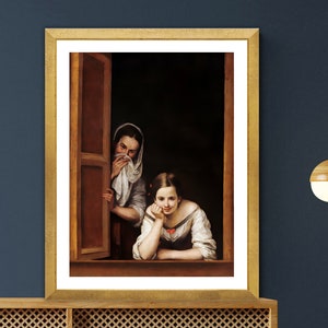 Two Women at a Window by Bartolome Esteban Murillo Fine Art Print - Figurative Art, Famous Painting / Wall Decor