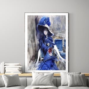 Donna in blu di Giovanni Boldini Fine Art Print - Carta per poster o stampa su tela / Idea regalo / Decorazione da parete