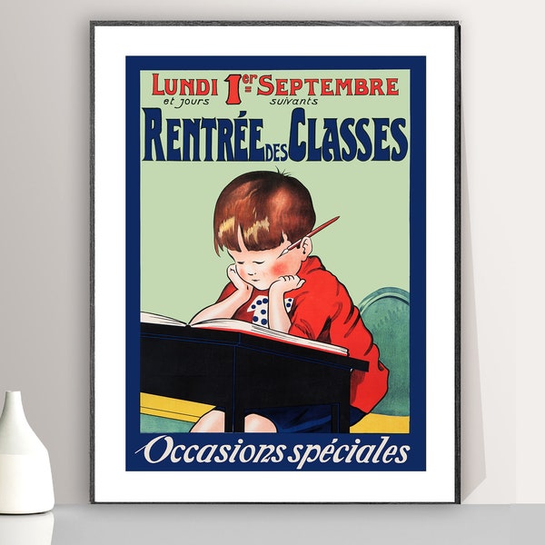 Lundi 1er septembre, Rentrée des classes, Occasions spéciales Vintage Poster - Poster Paper or Canvas Print / Gift Idea