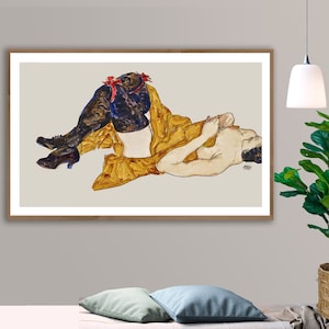Donna sdraiata di Egon Schiele Fine Art Print - Carta per poster o stampa su tela / Idea regalo / Decorazione da parete