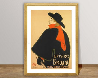 Aristide Bruant  by Henri de Toulouse Lautrec, Fine Art Print, Art Nouveau Poster, Impressionist Wall Art, Café Wall Décor