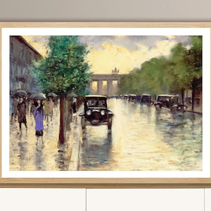 View Down Unter den Linden Towards Brandenburger by Lesser Ury Fine Art Print - Poster Paper or Canvas Print / Gift Idea