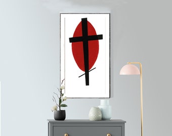 Mystic Suprematism (Black Cross on Red Oval) by Kazimir Malevich Fine Art Print - Poster Paper or Canvas Print / Gift Idea