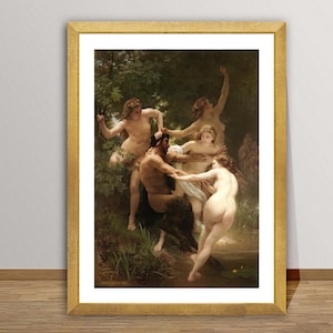 Nimfy i Stayr autorstwa Williama-Adolphe Bouguereau Fine Art Print - Sztuka akademicka / Pomysł na prezent / Fantasy Wall Art