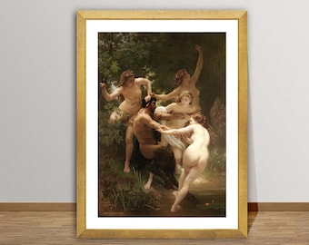Fine Art-print Bouguereau Nymphs and Satyr: academische neoklassieke muurkunst