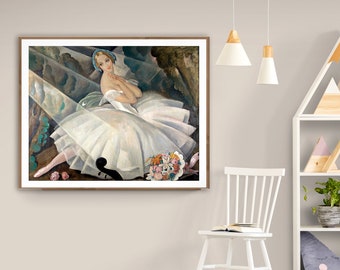 Ballerina (Solodanserinden Ulla Poulsen i Balletten Chopiniana)  by Gerda Wegener, Fine Art Print, Art Nouveau Décor, French Woman Art