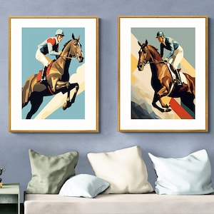 Set of 2,  Equestrian Sport Fine Art Prints - Horse Riding Prints, Horse Racing Posters, Decorative Art, Gift Idea
