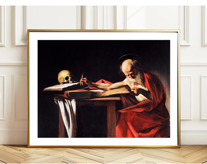 Featured listing image: Caravaggio St. Jerome Fine Art Poster: Baroque Religious Artwork