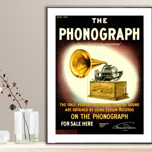 Vintage The Phonograph Advertisement Art Print - Reproduction of a Vintage Music Artwork, Decorative Purposes Wall Decor