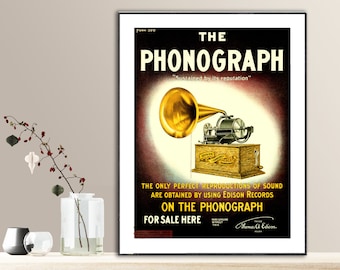 Vintage The Phonograph Advertisement Art Print - Reproduction of a Vintage Music Artwork, Decorative Purposes Wall Decor