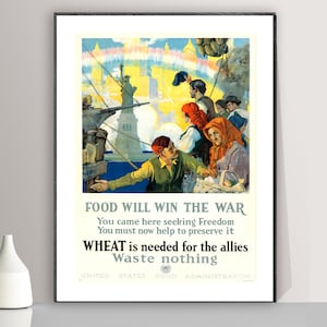 Food will Win the War, Vintage Print, Typographic Poster, Motivational Artwork, WPA Painting, Café Décor, Retro Wall Art, Food Drink Poster