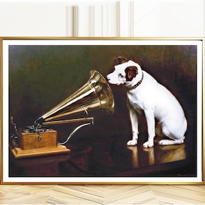 His Master&#39;s Voice by Francis Barraud Fine Art Print - Iconic Artwork, Gramophone Print, Studio Wall Art