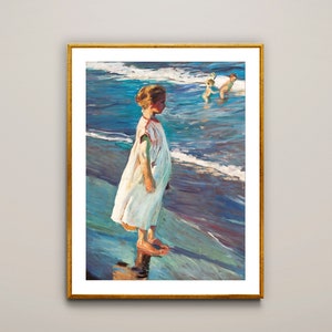 Girl on the Beach by Joaquin Sorolla y Bastida Fine Art Poster - Nautical Wall Art, Figurative Painting / Gift Idea / Nautical Wall Decor