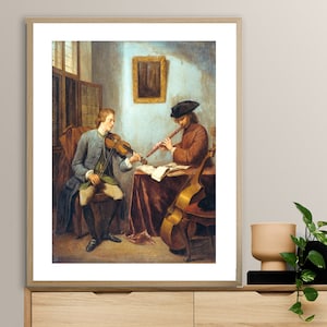 A Violinist and a Flutist Making Music by Julius-Henricus-Quinkhard Fine Art Print - Musicians Artwork, Music Lovers, Violin Gift Ideas