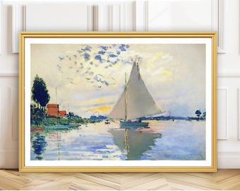 Claude Monet Segelbåt Konsttryck: Nautiskt havslandskap