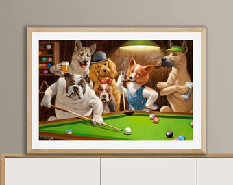 Dogs Playing Pool Billiard by Cassius Marcellus Coolidge Fine Art Print - Poster Paper or Canvas Print / Gift Idea / Wall Decor